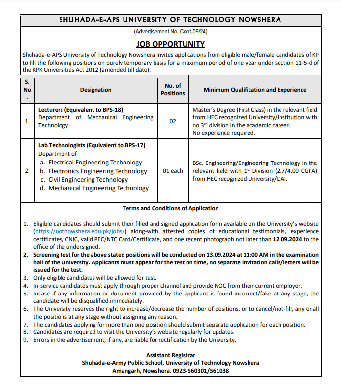 Teaching jobs in peshawar
